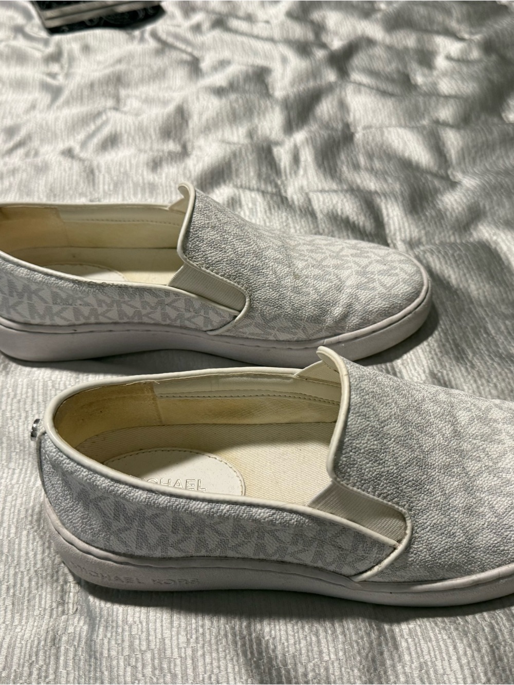Michael Kors Gray and White MK Logo Slip-On Sneakers - Picture 3 of 3